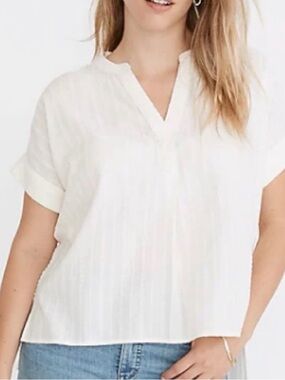 100% cotton Madewell  Cream Short-Sleeve V-Neck Women’s Top